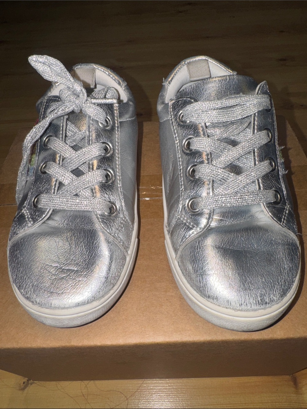 Kids Metallic Silver Lace-Up Sneakers